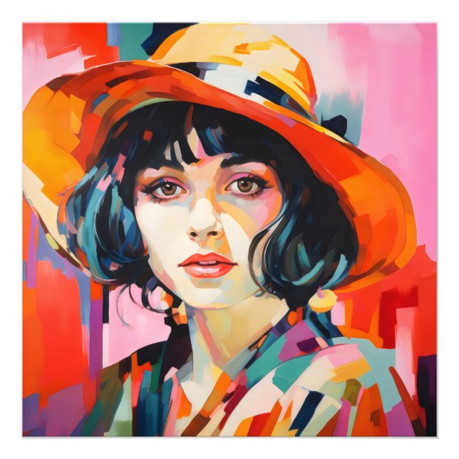 Fauvism Woman i Hat Fototryck (Framsidan)
