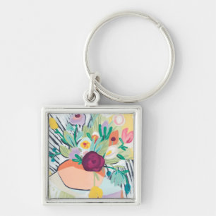 Fauvist Blommigt II Fyrkantig Silverfärgad Nyckelring