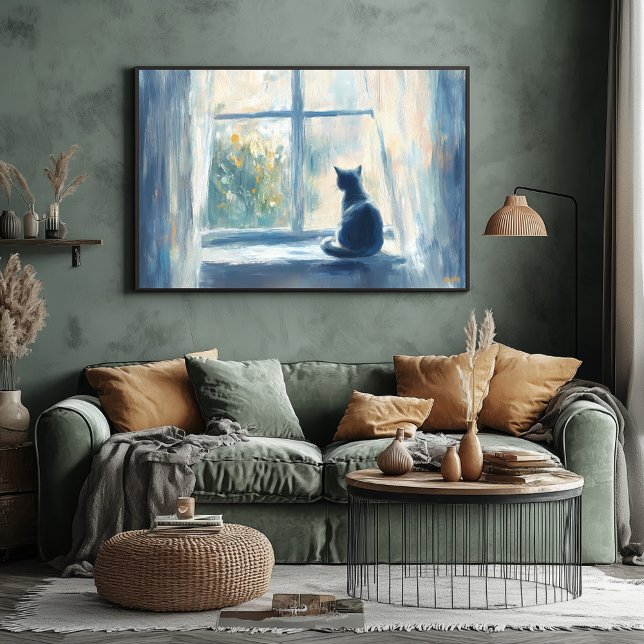 Fauvist Cat in Sunlit Window - Anpassade Serene Poster (Skapare uppladdad)