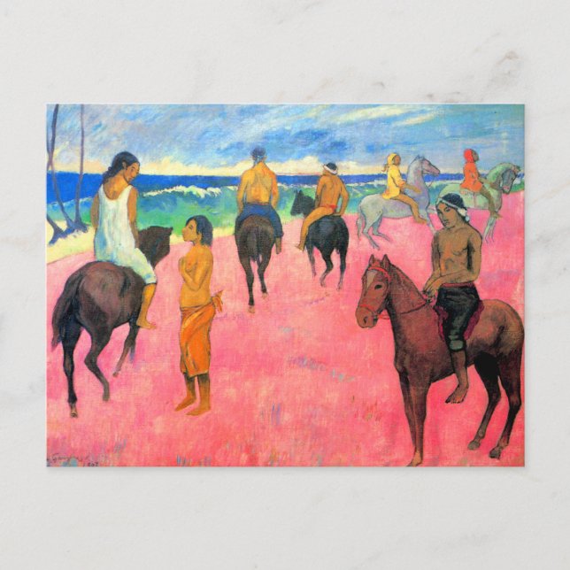 Fauvist målar Gauguin häst art riders på stranden Vykort (Framsida)