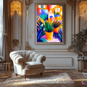 Fauvist Stil, färgad krukplanta Canvastryck
