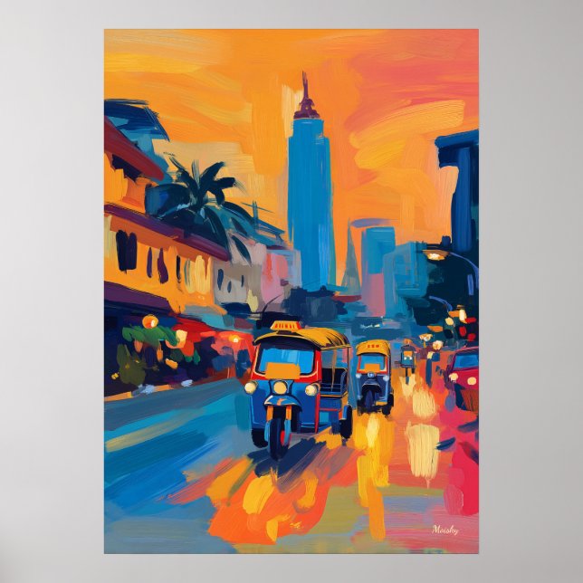 Fauvistisk Bangkok Tuk Tuk-gata Poster (Framsidan)