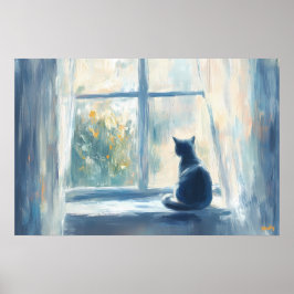Fauvistisk katt i solbelyst fönster – Anpassningsb Poster
