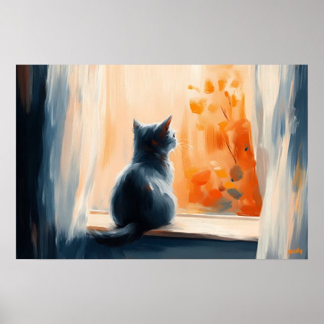 Fauvistisk katt vid fönstret – Anpassningsbar lugn Poster (Framsidan)