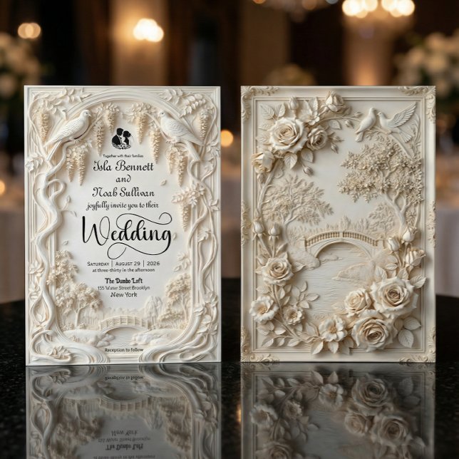 Faux 3D Bas-Relief Plaster Floral Sculpted Wedding Inbjudningar (Skapare uppladdad)