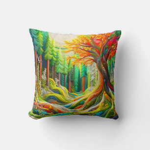 Faux 3D Embroiderad Modern Art Forest Landscape Kudde