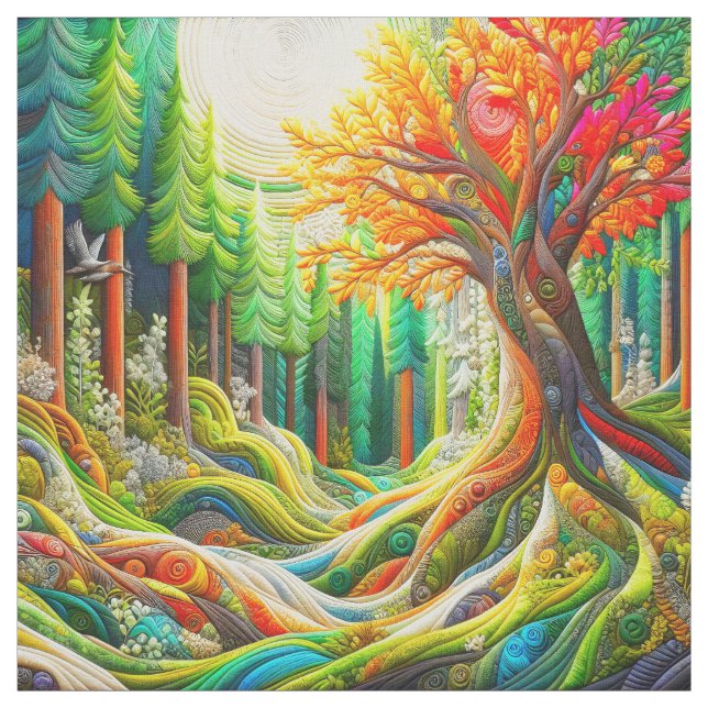 Faux 3D Embroiderad Modern Art Forest Landscape Tyg (Prov)