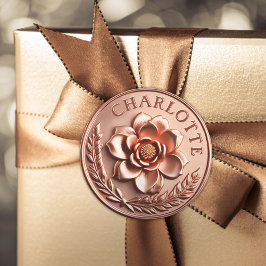 Faux 3D Luxury Ro Guld Peony och Laurel Wandan Runt Klistermärke