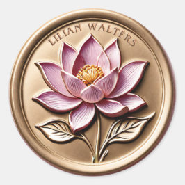 Faux 3D Luxury Rosa Lotus Guld Vax Seal Stickers Runt Klistermärke