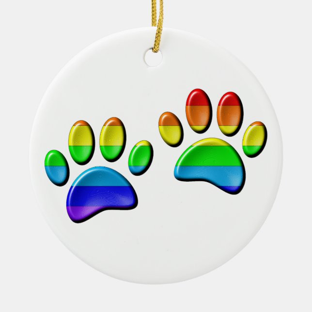 Faux 3D Rainbow Hund Tass avtryck Julgransprydnad Keramik (Framsidan)