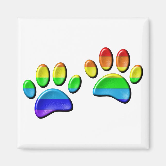 Faux 3D Rainbow Hund Tass avtryck Magnet (Framsidan)