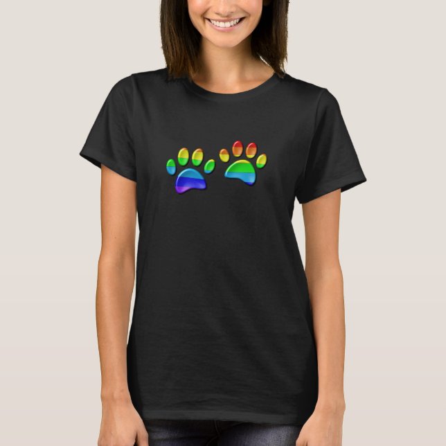 Faux 3D Rainbow Hund Tass avtryck T Shirt (Framsida)