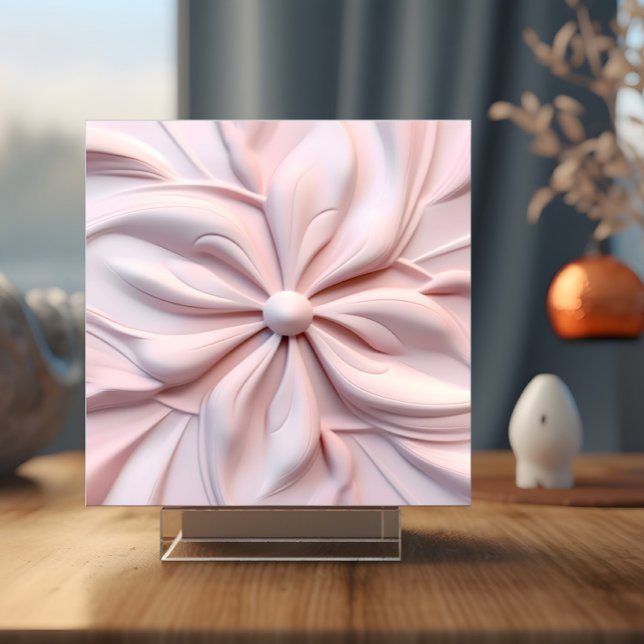 Faux 3D Rosa Blommigt Swirl Decorative Kakelplatta (Tile displayed on your own stand.)