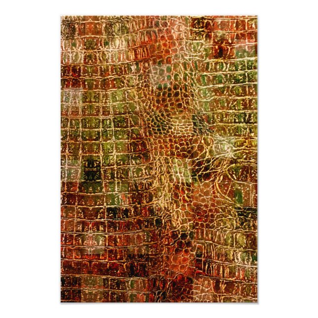 Faux Alligator Animal Skin Leather Red Brown Fototryck (Framsidan)