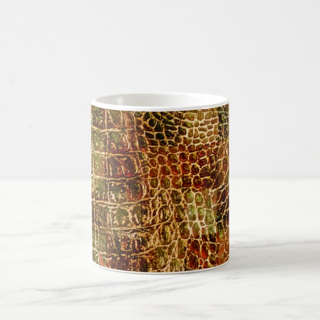 Faux Alligator Animal Skin Leather Red Brown Kaffemugg (Center)