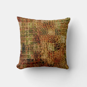Faux Alligator Animal Skin Leather Red Brown Kudde