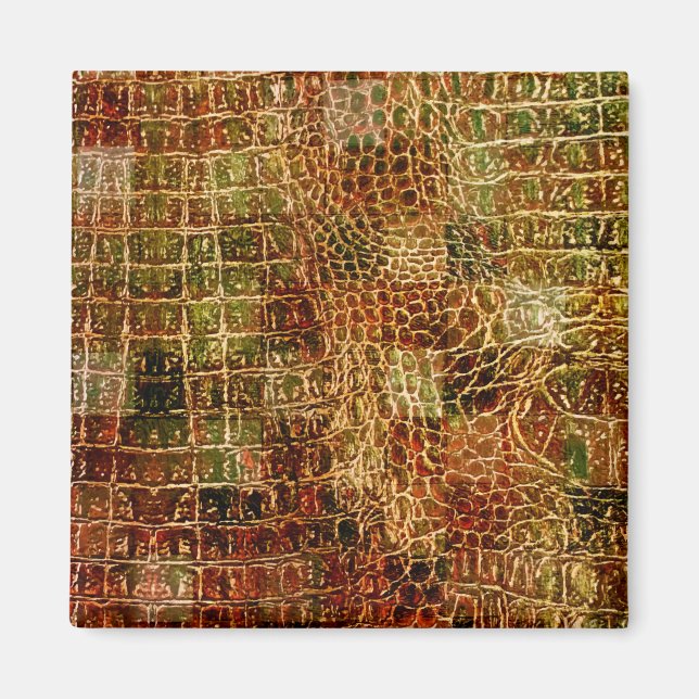 Faux Alligator Animal Skin Leather Red Brown Magnet (Framsidan)