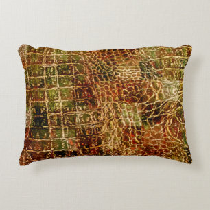 Faux Alligator Animal Skin Leather Red Brown Prydnadskudde