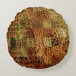 Faux Alligator Animal Skin Leather Red Brown Rund Kudde