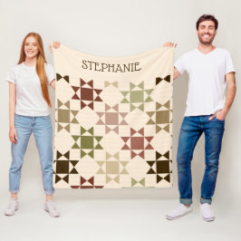 Faux Amish Quilt Neutralt Färg Personlig Fleecefilt