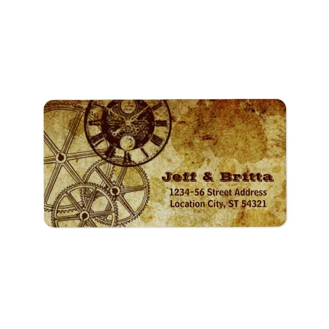 Faux Antique Guld Victorian Steampunk Bröllop Adressetikett (Framsidan)