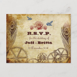 Faux Antique Guld Victorian Steampunk Bröllop Inbjudan Vykort