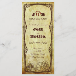 Faux Antique Guld Victorian Steampunk Bröllop Program