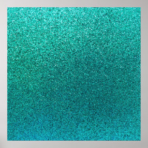 Faux Aqua Teal Turcos Blue Glitter Background Poster
