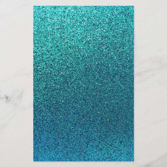 Faux Aqua Teal Turcos Blue Glitter Brevpapper (Framsida)