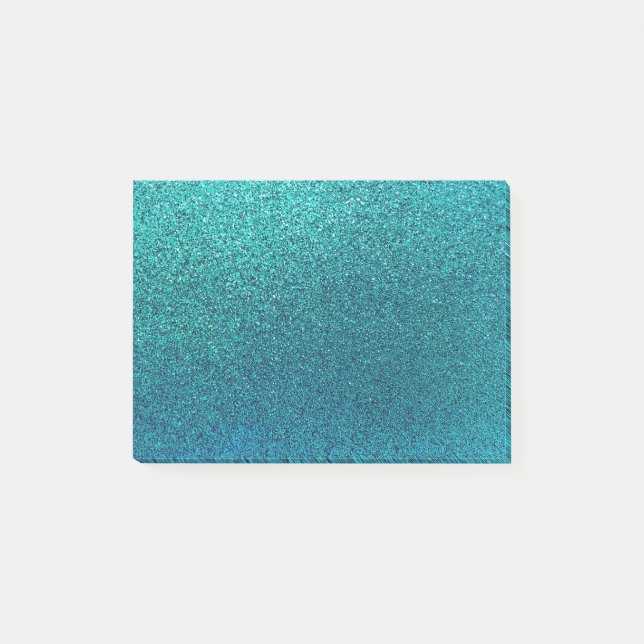 Faux Aqua Teal Turcos Blue Glitter Post-it Block (Framsida)