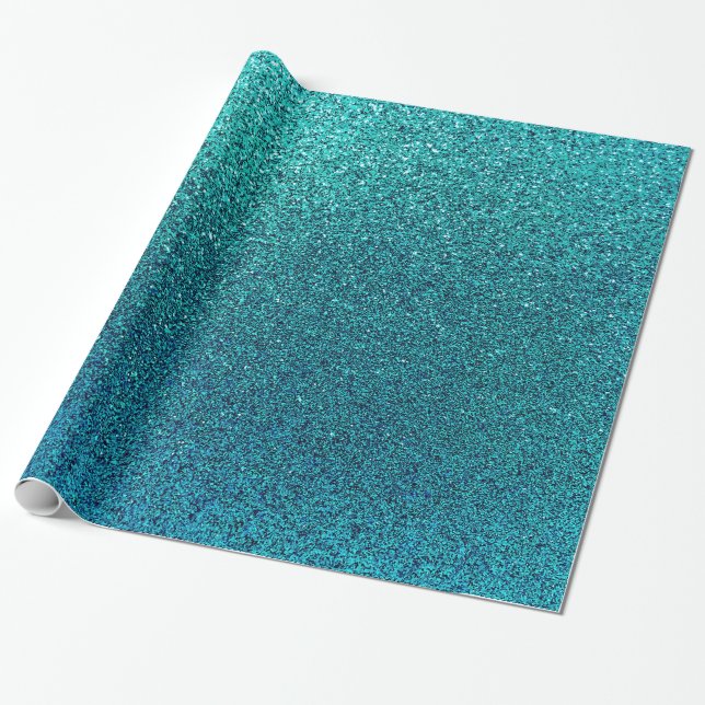 Faux Aqua Teal Turcos Blue Glitter Presentpapper (Utrullad)