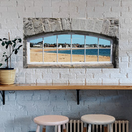 Faux Arched Window med View of Sandy Beach Poster