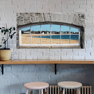 Faux Arched Window med View of Sandy Beach Poster