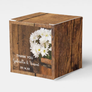 Faux Barn Wood Bucket och White Daisy Bröllop Presentaskar