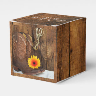 Faux Barn Wood Cowboy Boot Daisy Horse Bit Bröllop Presentaskar