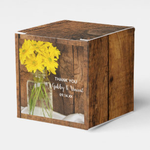 Faux Barn Wood Mason Burk Gult Daisy Bröllop Presentaskar