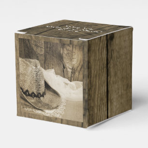 Faux Barn Wood och Cowboy Hat Westerna Bröllop Presentaskar
