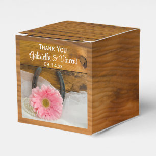 Faux Barn Wood Rosa Daisy och Horseshoe Bröllop Presentaskar