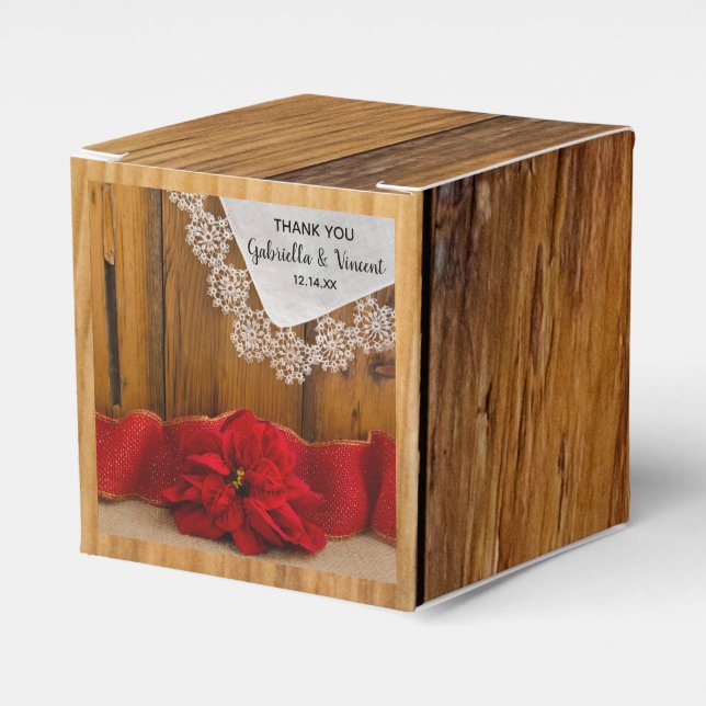 Faux Barn Wood Rustic Poinsettia Winter Wedding Presentaskar (Framsidan Sidan)