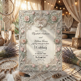 Faux Bas Relief 3D Sculpted Swans Inbjudningar