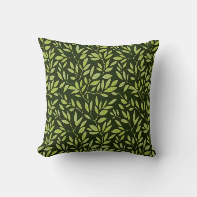 Faux Batik Grönt löv på grönt Kudde (Framsida)