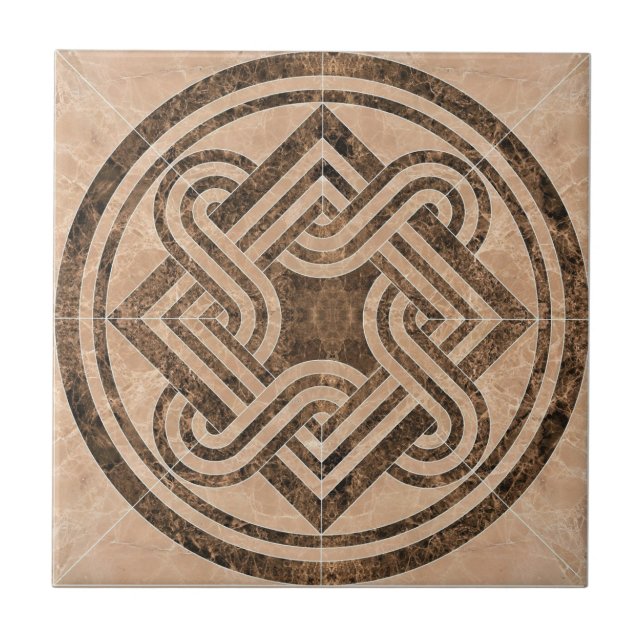 Faux Beige Brown Marble Mosaic Retro Tile Kakelplatta (Framsidan)