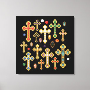 Faux Birthstone Kor och Loose Gems on Black Canvastryck