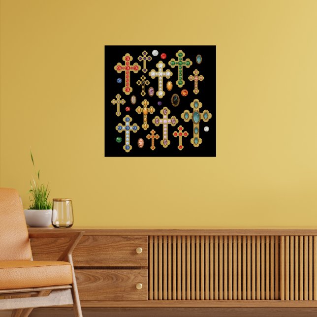 Faux Birthstone Kor och Loose Gems on Black Poster (Vardagsrum 2)