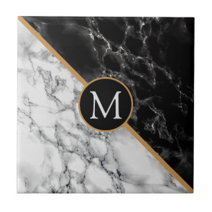 Faux Black and White Marble Personlig Tile Kakelplatta