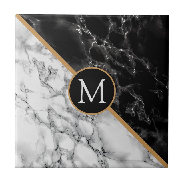 Faux Black and White Marble Personlig Tile Kakelplatta (Framsidan)