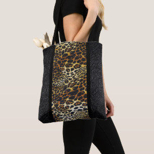Faux Black Leather & Leopard Print Tygkasse