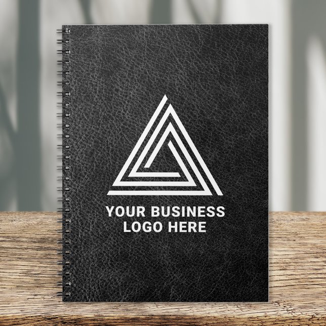 Faux Black Leather Modern Business Logotyp Anteckningsbok (Skapare uppladdad)