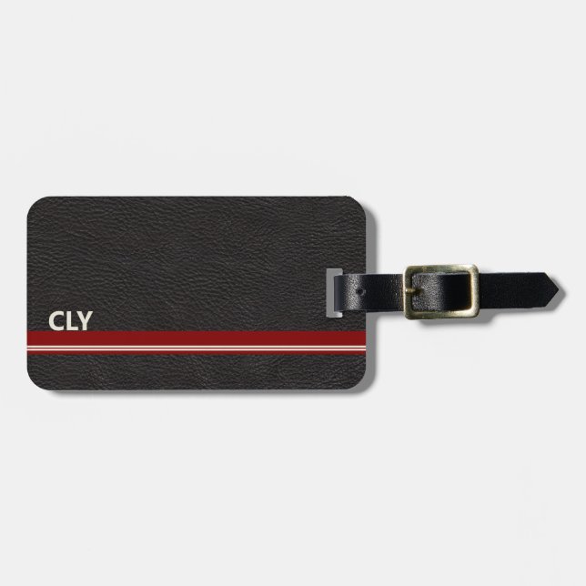 Faux Black Leather Monogram Mörk Red Pub Bagagebricka (Horisontell Framsida)