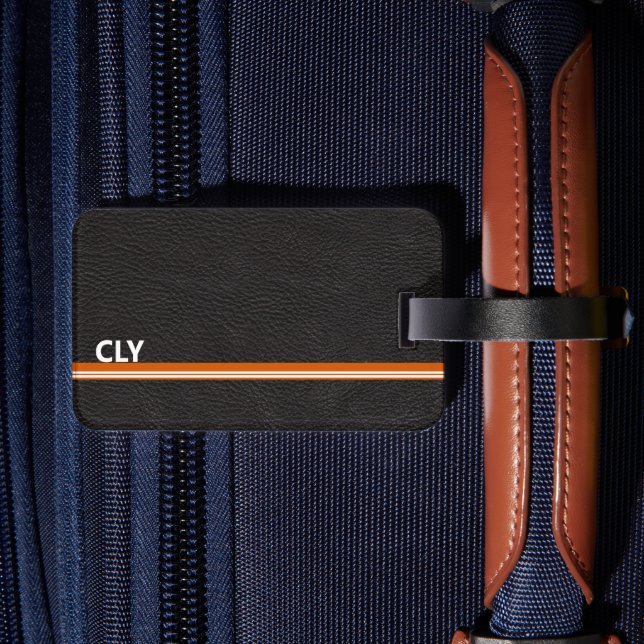 Faux Black Leather Monogram Orange Pub Bagagebricka (Baksida Insitu 2)